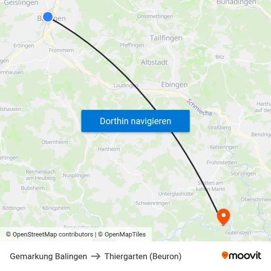 Gemarkung Balingen to Thiergarten (Beuron) map