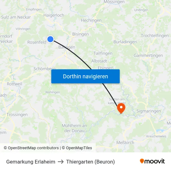 Gemarkung Erlaheim to Thiergarten (Beuron) map