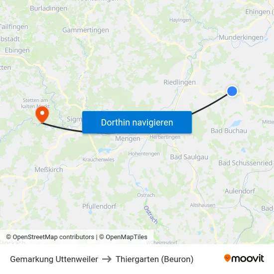 Gemarkung Uttenweiler to Thiergarten (Beuron) map