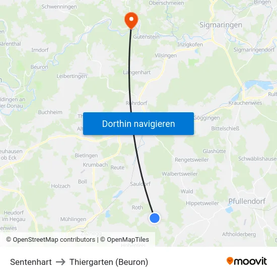 Sentenhart to Thiergarten (Beuron) map