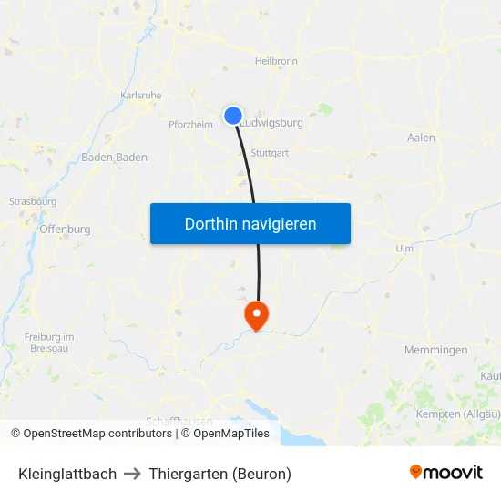Kleinglattbach to Thiergarten (Beuron) map