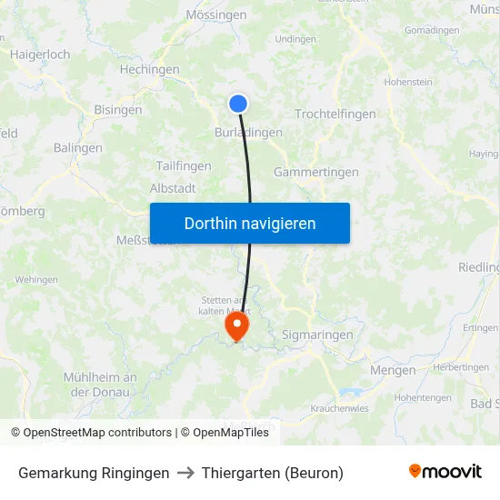 Gemarkung Ringingen to Thiergarten (Beuron) map
