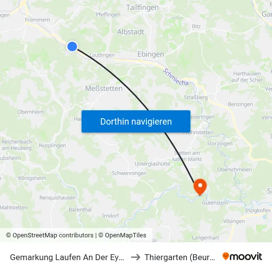 Gemarkung Laufen An Der Eyach to Thiergarten (Beuron) map