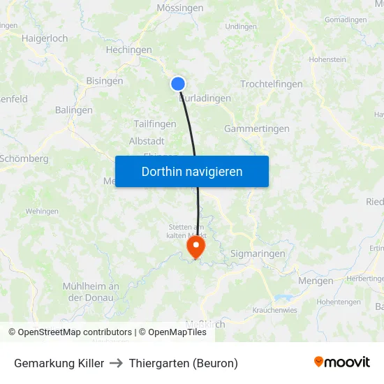 Gemarkung Killer to Thiergarten (Beuron) map