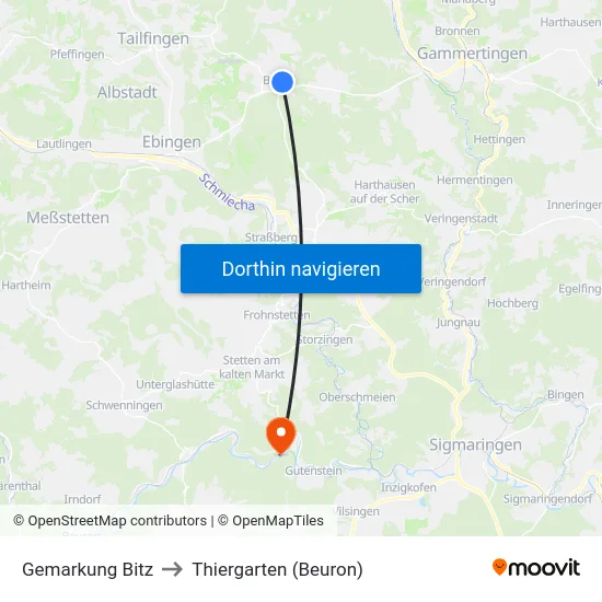 Gemarkung Bitz to Thiergarten (Beuron) map