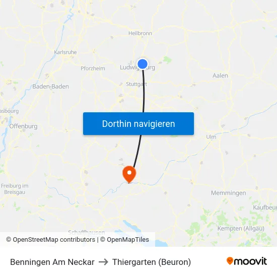 Benningen Am Neckar to Thiergarten (Beuron) map