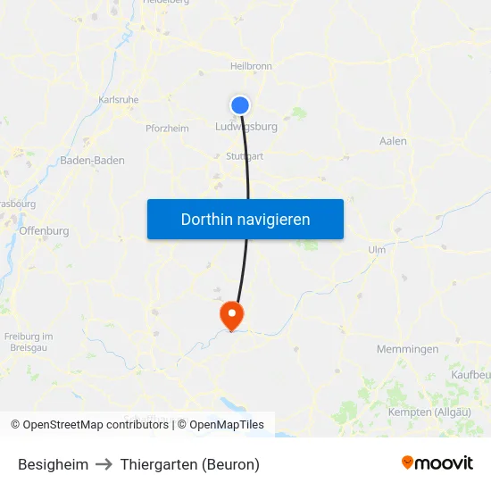 Besigheim to Thiergarten (Beuron) map