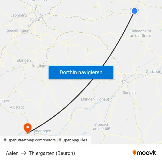 Aalen to Thiergarten (Beuron) map