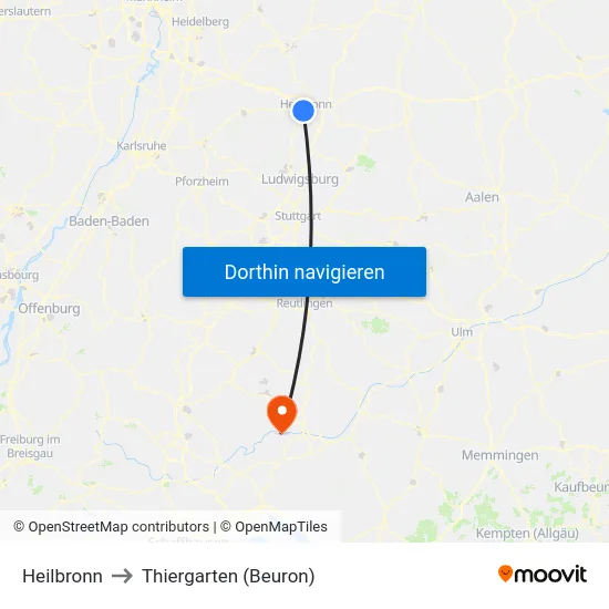 Heilbronn to Thiergarten (Beuron) map