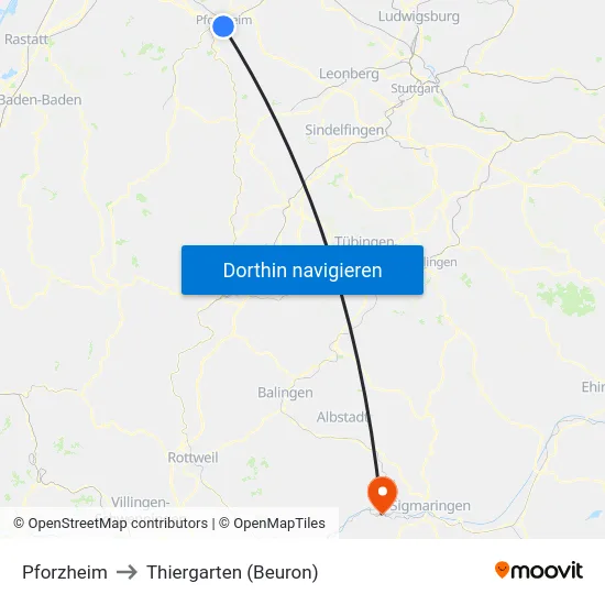 Pforzheim to Thiergarten (Beuron) map