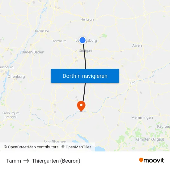 Tamm to Thiergarten (Beuron) map