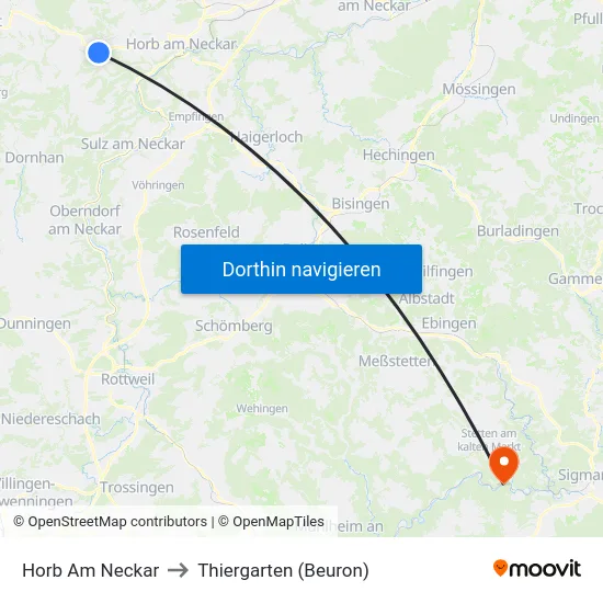 Horb Am Neckar to Thiergarten (Beuron) map