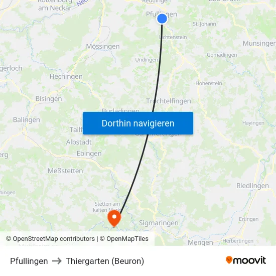 Pfullingen to Thiergarten (Beuron) map