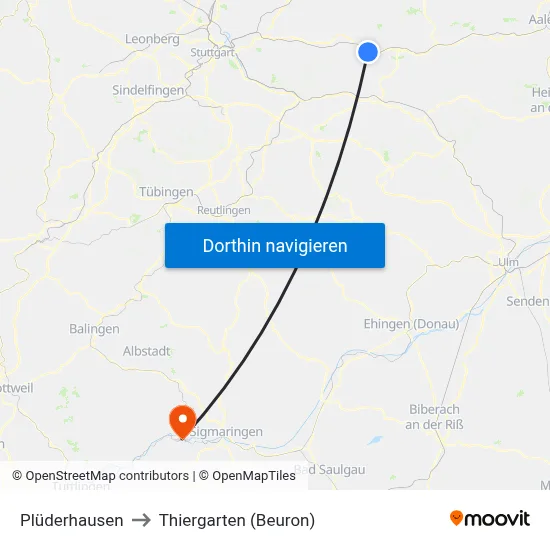 Plüderhausen to Thiergarten (Beuron) map