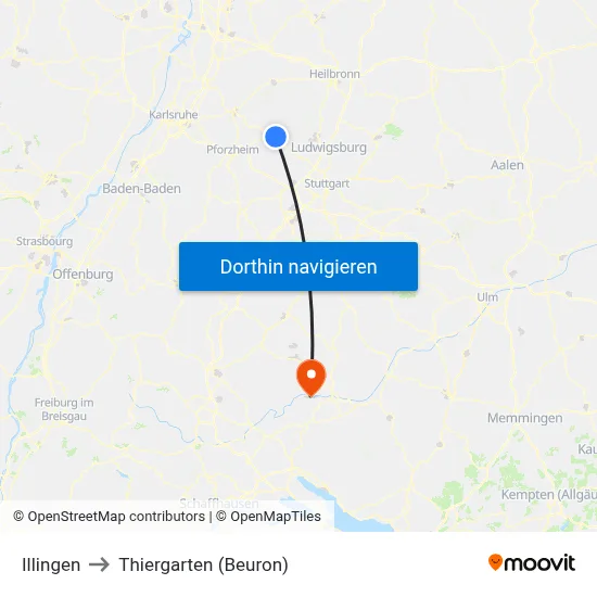 Illingen to Thiergarten (Beuron) map