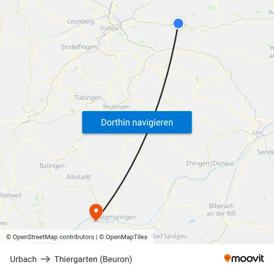 Urbach to Thiergarten (Beuron) map
