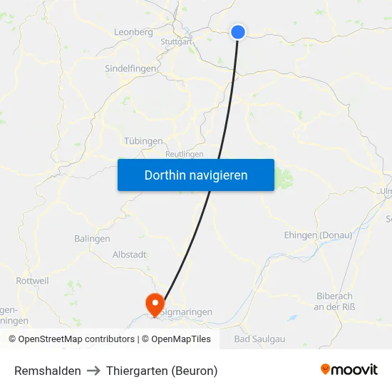 Remshalden to Thiergarten (Beuron) map