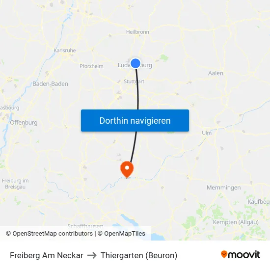 Freiberg Am Neckar to Thiergarten (Beuron) map