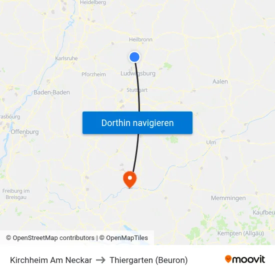 Kirchheim Am Neckar to Thiergarten (Beuron) map