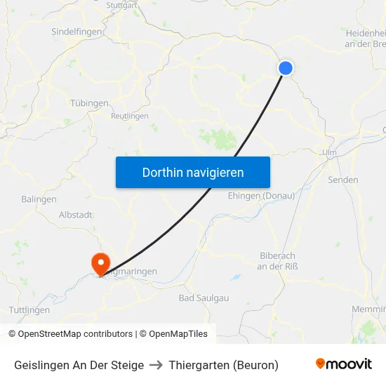Geislingen An Der Steige to Thiergarten (Beuron) map