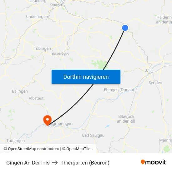 Gingen An Der Fils to Thiergarten (Beuron) map