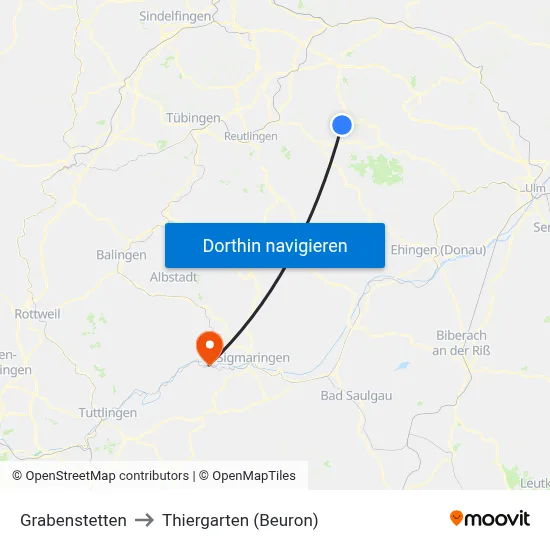 Grabenstetten to Thiergarten (Beuron) map