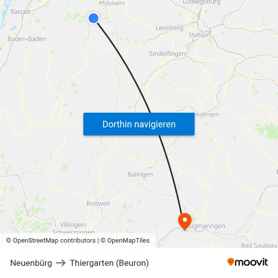 Neuenbürg to Thiergarten (Beuron) map