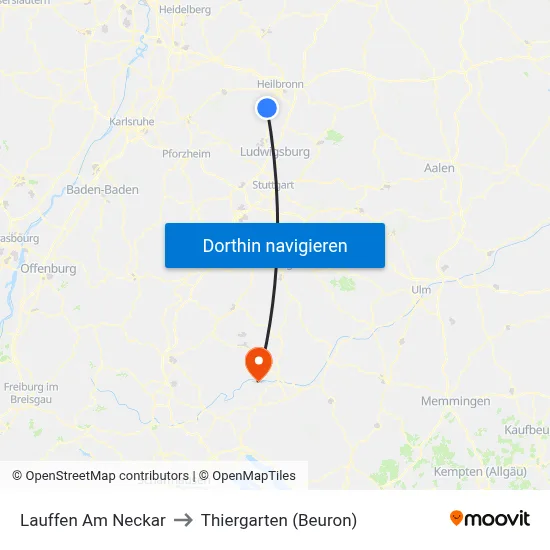 Lauffen Am Neckar to Thiergarten (Beuron) map