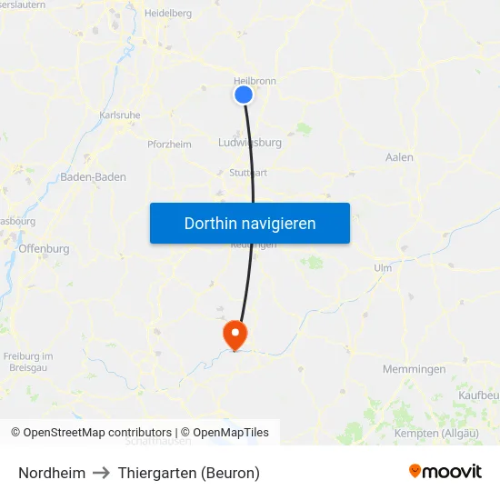 Nordheim to Thiergarten (Beuron) map