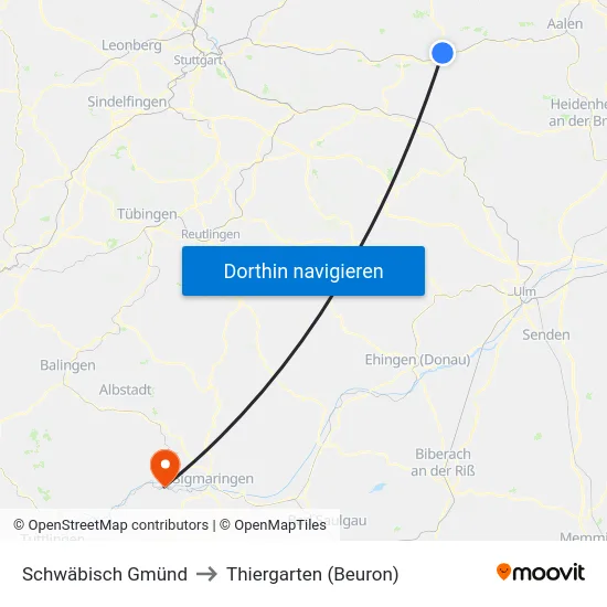 Schwäbisch Gmünd to Thiergarten (Beuron) map