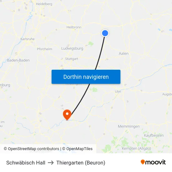 Schwäbisch Hall to Thiergarten (Beuron) map