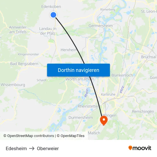 Edesheim to Oberweier map