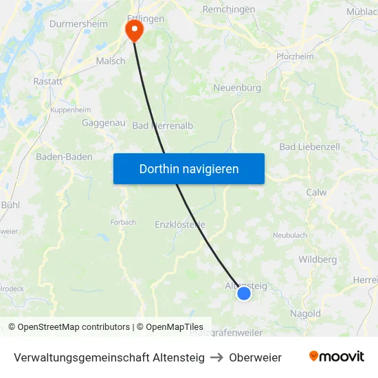 Verwaltungsgemeinschaft Altensteig to Oberweier map