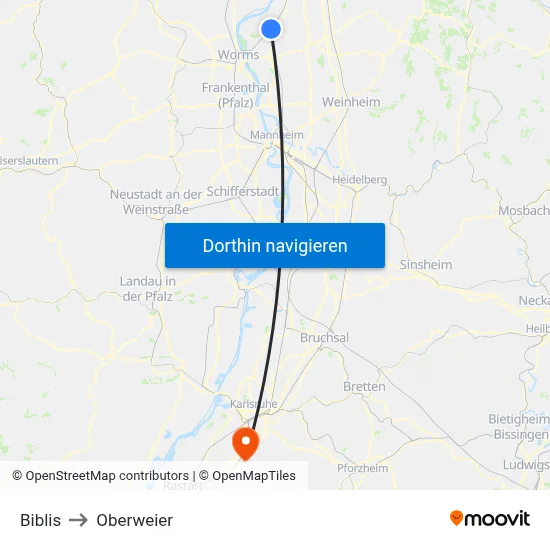 Biblis to Oberweier map