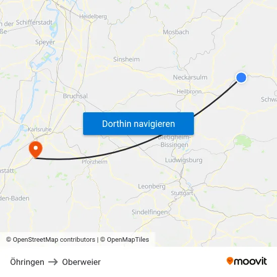 Öhringen to Oberweier map