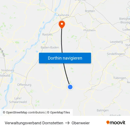 Verwaltungsverband Dornstetten to Oberweier map