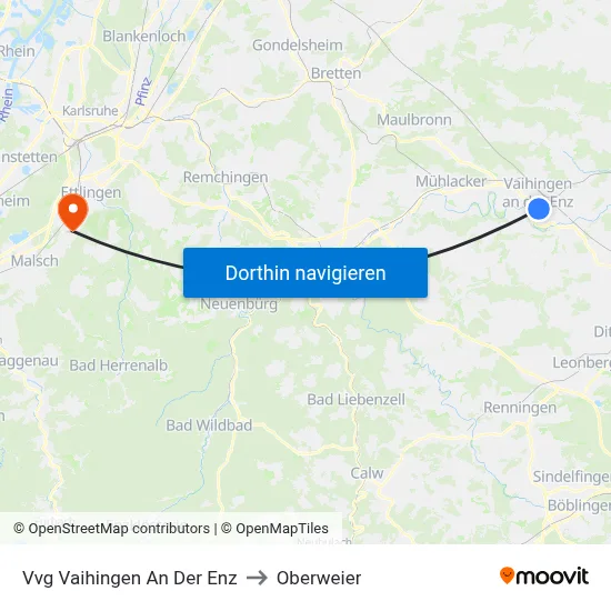 Vvg Vaihingen An Der Enz to Oberweier map