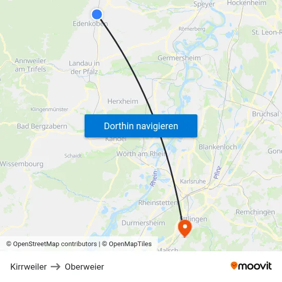 Kirrweiler to Oberweier map