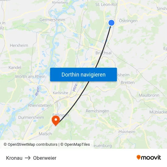 Kronau to Oberweier map