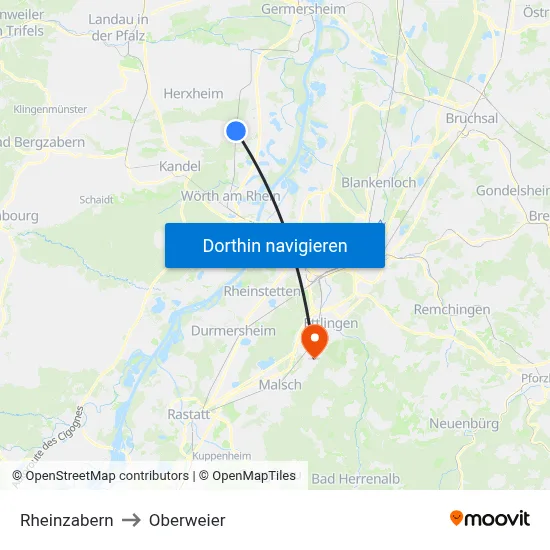 Rheinzabern to Oberweier map