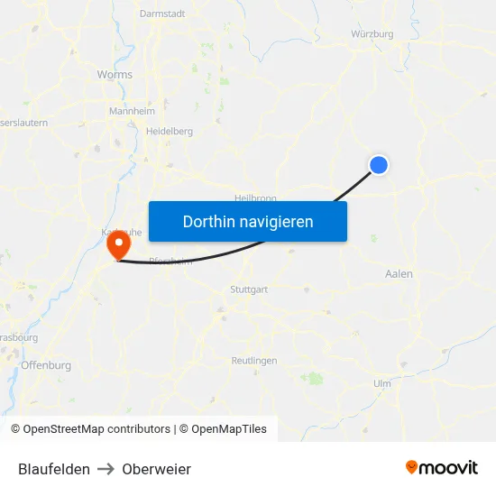 Blaufelden to Oberweier map