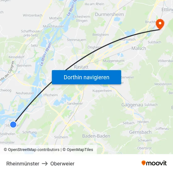 Rheinmünster to Oberweier map