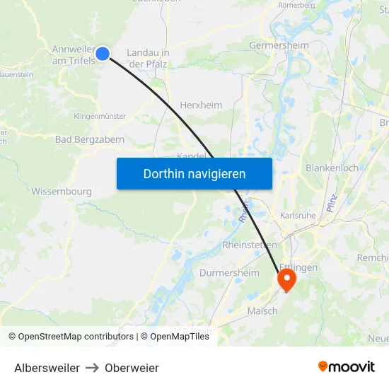 Albersweiler to Oberweier map