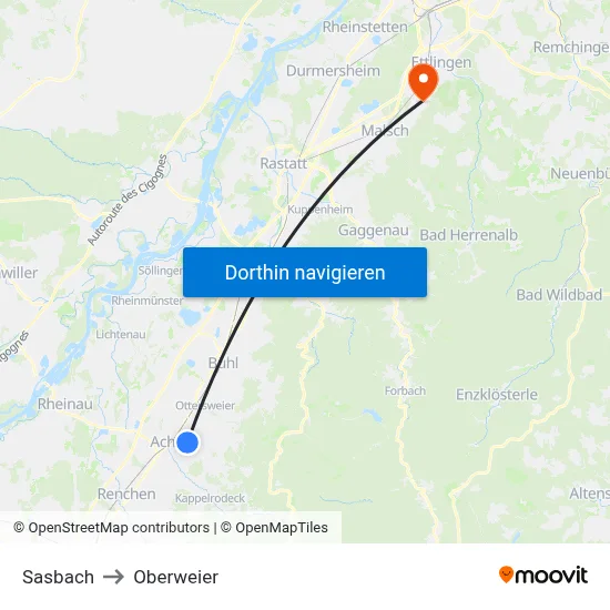 Sasbach to Oberweier map