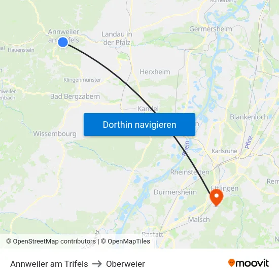 Annweiler am Trifels to Oberweier map