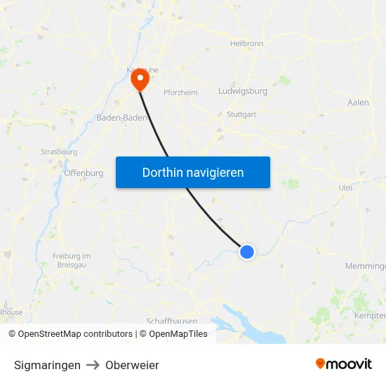 Sigmaringen to Oberweier map