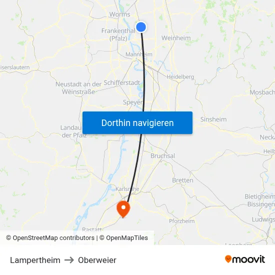 Lampertheim to Oberweier map