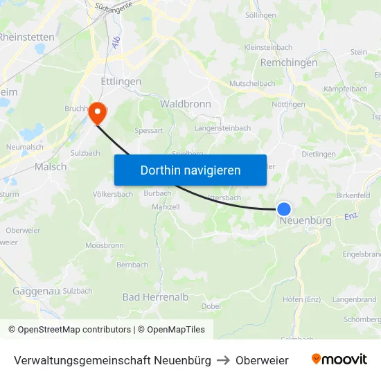 Verwaltungsgemeinschaft Neuenbürg to Oberweier map