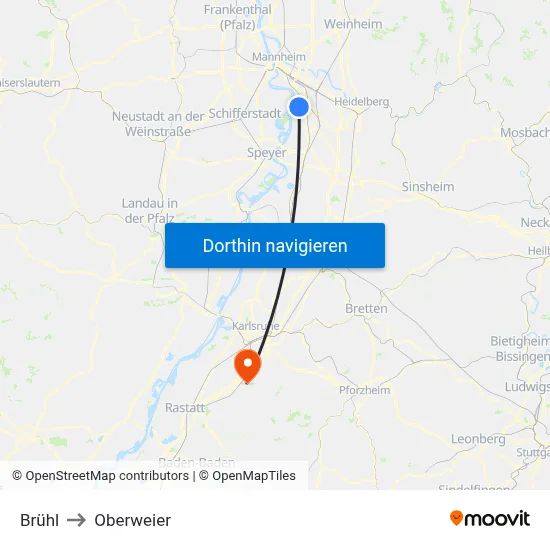 Brühl to Oberweier map