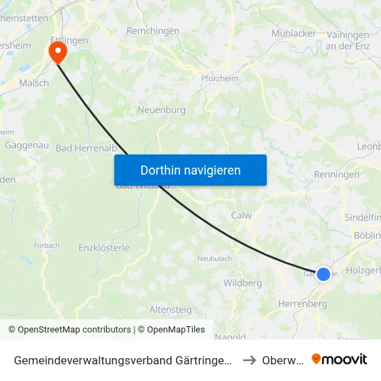 Gemeindeverwaltungsverband Gärtringen/Ehningen to Oberweier map